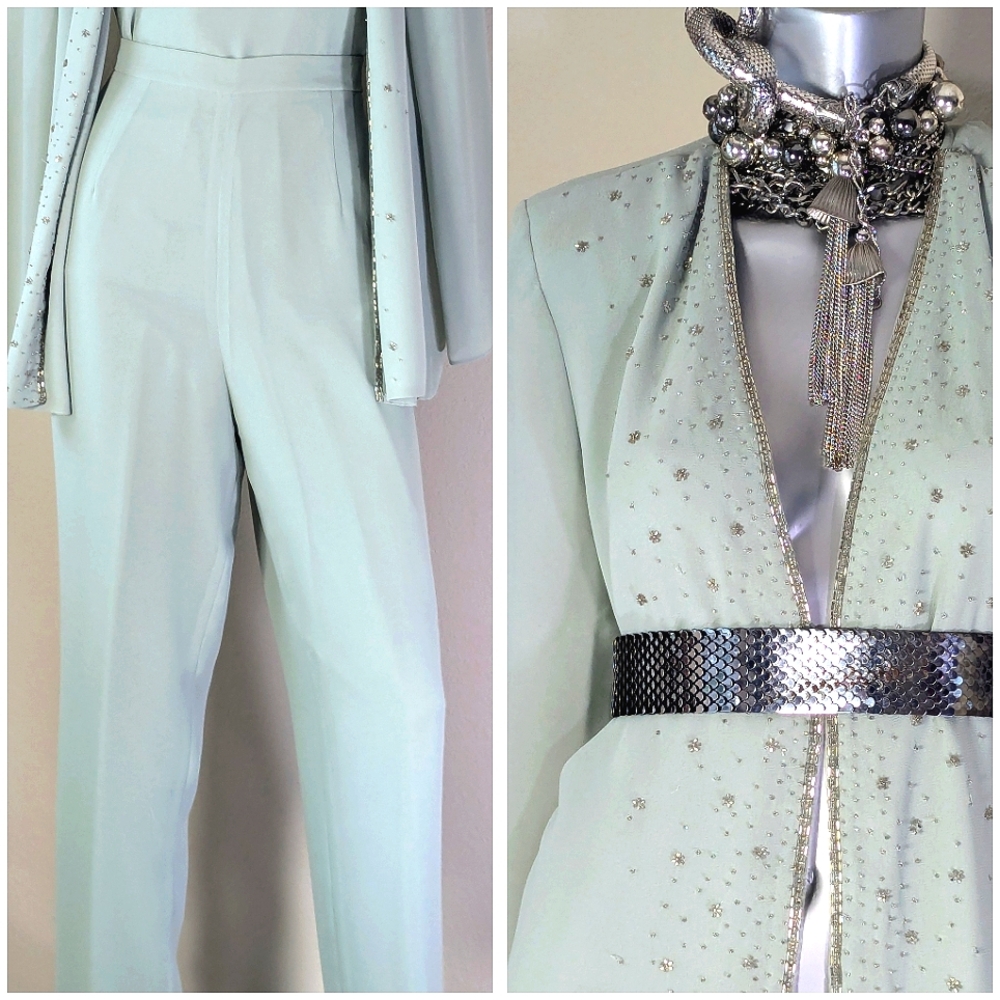 R & M Richards Cocktail Wedding Mother of the Bride Beaded Sequin 3-PC Pantsuit - Picture 11 of 13